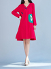 Vintage Women Embroidered Long Sleeve V-neck Plate Buckle Dresses