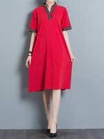 Vintage Women Embroidered Short Sleeve V-Neck Dresses
