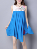 Vintage Women Embroidered Sleeveless Ruffled Irregular Hem Chiffon Dresses
