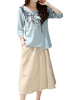 Vintage Women Embroidery High Low Hem Elastic Waist Dress