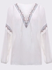 Vintage Women Embroidery Lace Up Patchwork Puff Sleeve Loose Chiffon Blouse