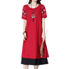 Vintage Women Embroidery Short Sleeve Fake Two-Piece Dress