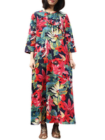 Vintage Women Ethnic Long Sleeve Floral Print Dresses
