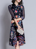 Vintage Women Ethnic Pinthed Half Sleeve Side Split Buttons Dresses