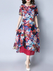 Vintage Women Fake Two Pieces Floral Printed Dresses