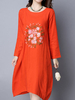 Vintage Women Floral Embroidered Long Sleeve Irregular Hem Dresses