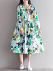 Vintage Women Floral Loose Long Sleeve Print Dresses