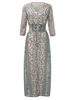 Vintage Women Floral Print V Neck Split Maxi Dress