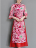 Vintage Women Floral Printed 3/4 Sleeve Fake Two Pieces Dresses