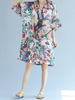 Vintage Women Floral Printed 3/4 Sleeve Loose Chiffon Dresses