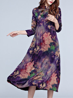 Vintage Women Floral Printed Chinese Style Dresses
