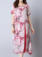 Vintage Women Floral Printed Fake Two Pieces Dresses