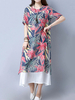 Vintage Women Floral Printed Fake Two Pieces Maxi Dresses