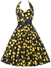 Vintage Women Floral Printed Halter Backless Hepburn Wind Dresses