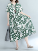 Vintage Women Floral Printed High Waist Short Sleeve Maxi Dresses