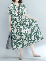 Vintage Women Floral Printed High Waist Short Sleeve Maxi Dresses