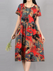 Vintage Women Floral Printed High Waist Short Sleeve Summer Dresses