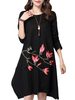Vintage Women Floral Printed Irregular Hem Long Sleeve Dresses