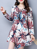 Vintage Women Floral Printed Irregular Hem Long Sleeve Mini Dresses