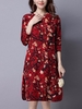 Vintage Women Floral Printed Long Sleeve Pocket Side Split Dresses