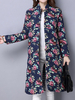 Vintage Women Floral Printed Long Sleeve Stand Collar Trench Coats