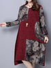 Vintage Women Floral Printed Patchwork Long Sleeve Poceket Cotton Dresses