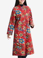 Vintage Women Floral Printed Plate Buckles Long Sleeve Thicken Coats