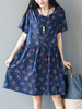 Vintage Women Floral Printed Pocket Short Sleeve Dresses