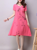 Vintage Women Floral Printed Short Sleeve Irregular Hem Dresses