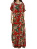 Vintage Women Floral Printed Short Sleeve Long Maxi Dresses