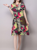 Vintage Women Floral Printed Short Sleeve Loose Dresses