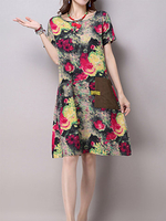 Vintage Women Floral Printed Short Sleeve Loose Dresses