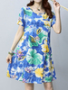 Vintage Women Floral Printed Short Sleeve O-Neck Dresses