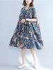 Vintage Women Floral Printed Short Sleeve O-neck Loose Dresses