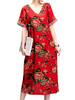 Vintage Women Floral Printed Short Sleeve V-Neck Maxi Dresses