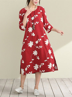 Vintage Women Floral Printed Side Split Half Sleeve Dresses