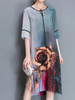 Vintage Women Floral Printed Side Split Half Sleeve O-neck Dresses