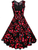 Vintage Women Floral Printed V-neck Hepburn Style Dresses