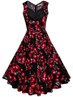 Vintage Women Floral Printed V-neck Hepburn Style Dresses