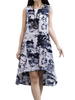 Vintage Women Floral Sleeveless High Low Cotton Linen Dress