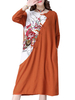 Vintage Women Flower Printed Chinese Frog Pockets Dress