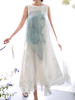 Vintage Women Flower Printed Sleeveless Irregular Dress