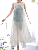 Vintage Women Flower Printed Sleeveless Irregular Dress