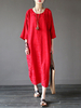 Vintage Women Half Sleeve Back Split O-Neck Maxi Dresses