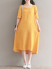 Vintage Women Half Sleeve Pure Color Split Dresses