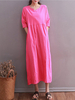 Vintage Women Half Sleeve Pure Color V-Neck Maxi Dresses