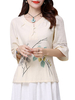 Vintage Women Half Sleeve V Neck Floral Printed T-shirt