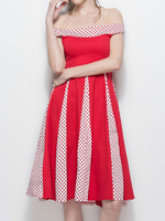 Vintage Women Hepburn Style Off Shoulder Patchwork Dresses