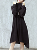 Vintage Women High Low Pure Color Hooded Long Sleeve Dress