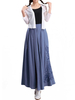 Vintage Women High Waist Embroidery Printed Linen Skirt